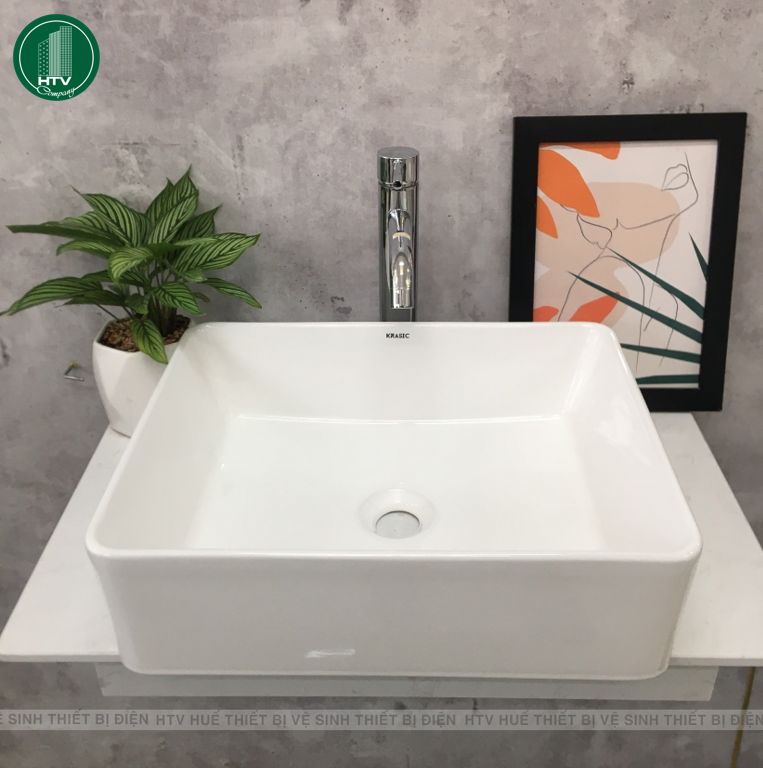 Lavabo vuông sứ trắng Krasic Model K2313