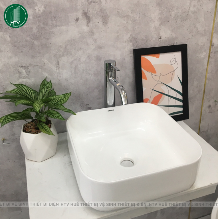 Lavabo vuông trắng Krasic model K2196 Lavabo vuông trắng Krasic model K2196