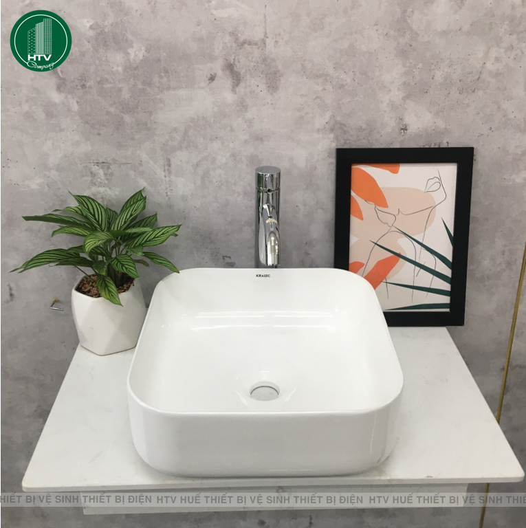 Lavabo vuông trắng Krasic model K2196 Lavabo vuông trắng Krasic model K2196