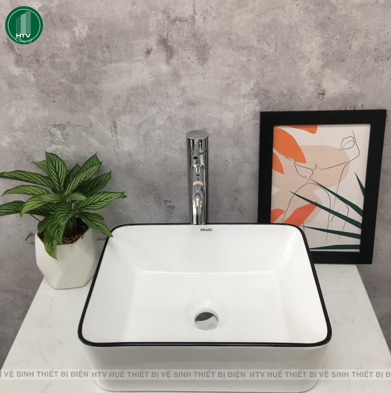 Lavabo vuông viền Đen Model Krasic K1102