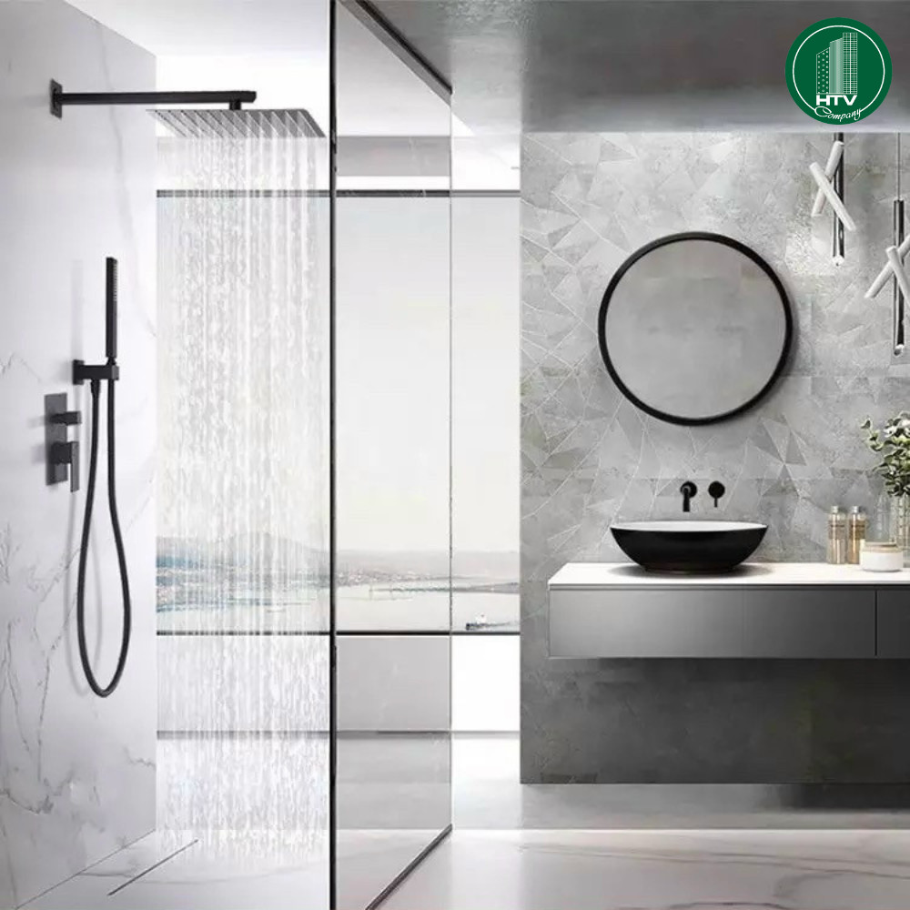 SEN TẮM ÂM TƯỜNG VUÔNG ĐEN KRASIC K801B - Ảnh 2